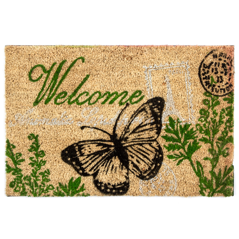 Home Elements Kokosová rohožka Welcome motýľ