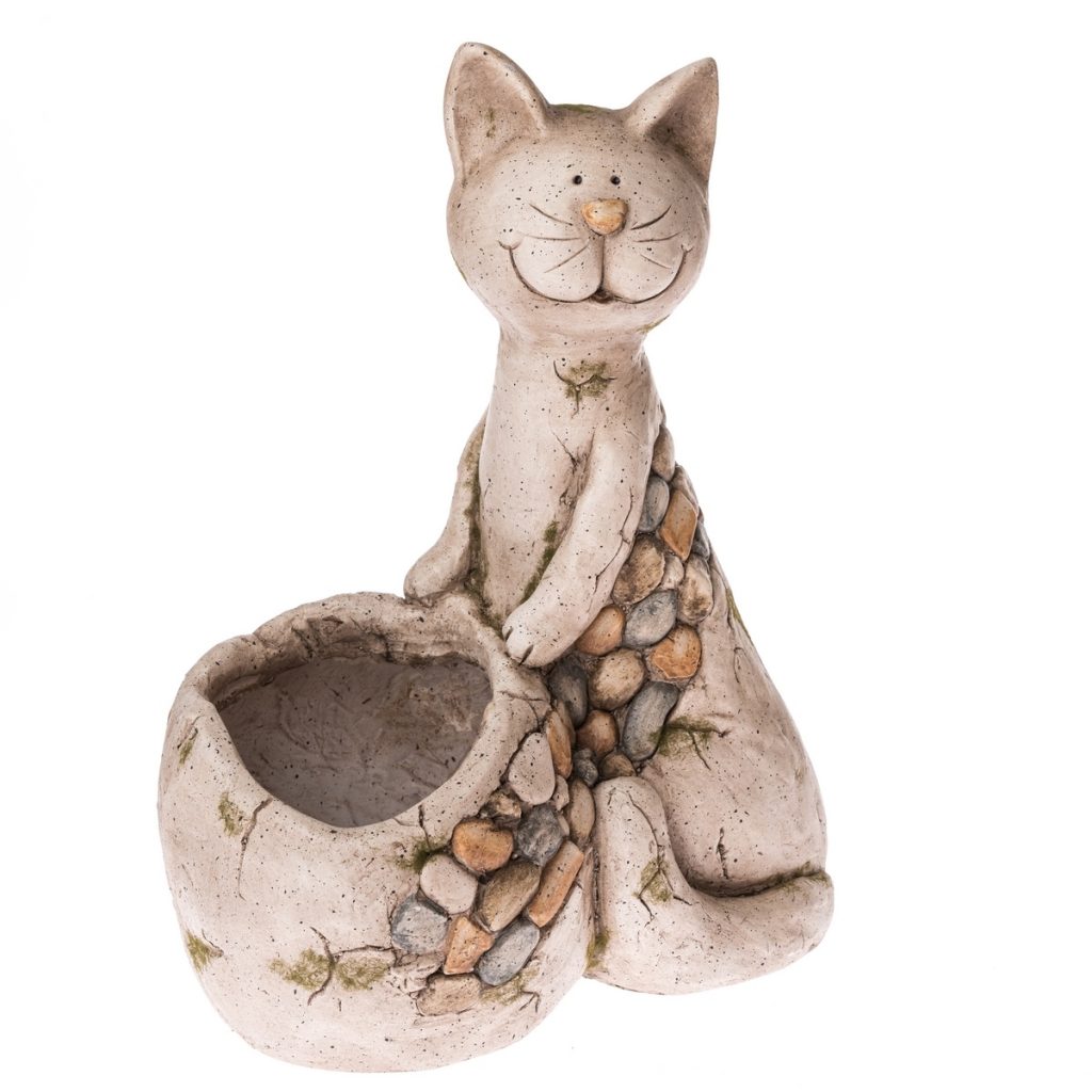 Keramický obal na kvetináč Sediaca mačka