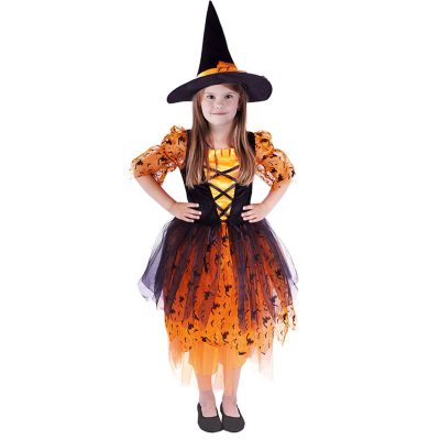 Rappa Detský kostým oranžová Čarodejnica/Halloween