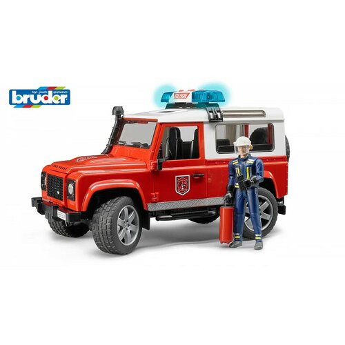 Bruder Hasičské auto Land Rover s hasičom