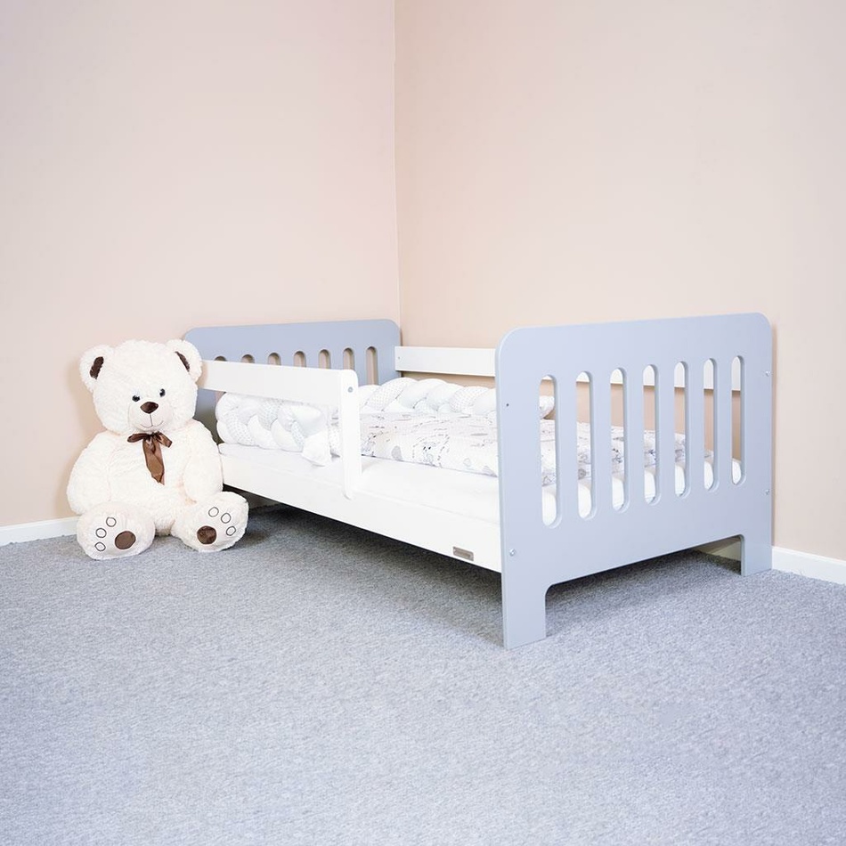 New Baby Detská posteľ so zábranou Erik biela-sivá