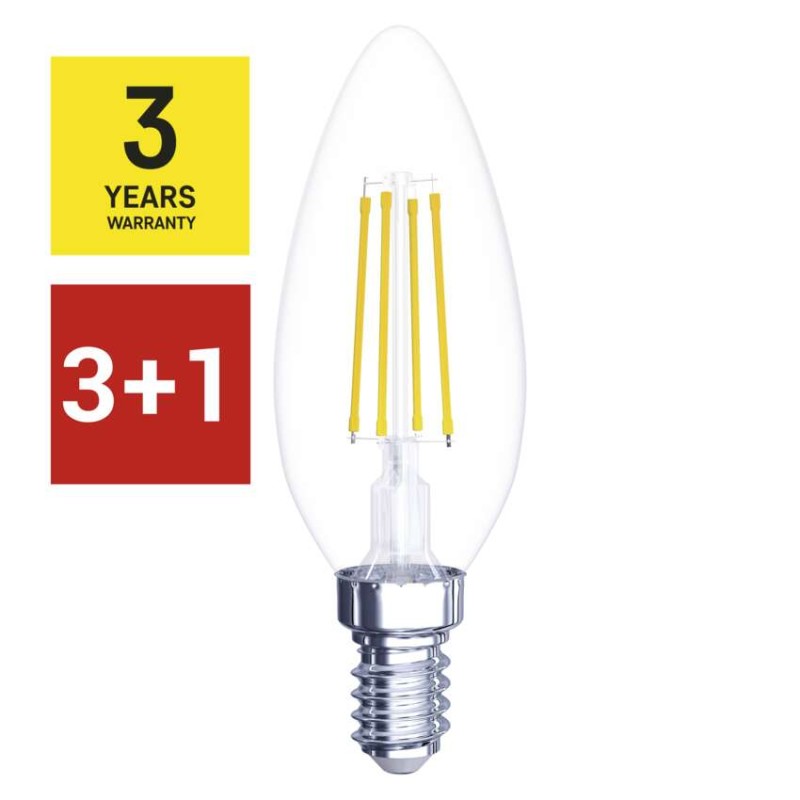 3 + 1 zdarma – LED žiarovka Filament sviečka / E14 / 6 W (60 W) / 810 lm / neutrálna biela